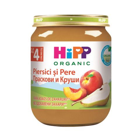 Hipp Био пюре от праскова и круша от 5-ия месец x125 грама