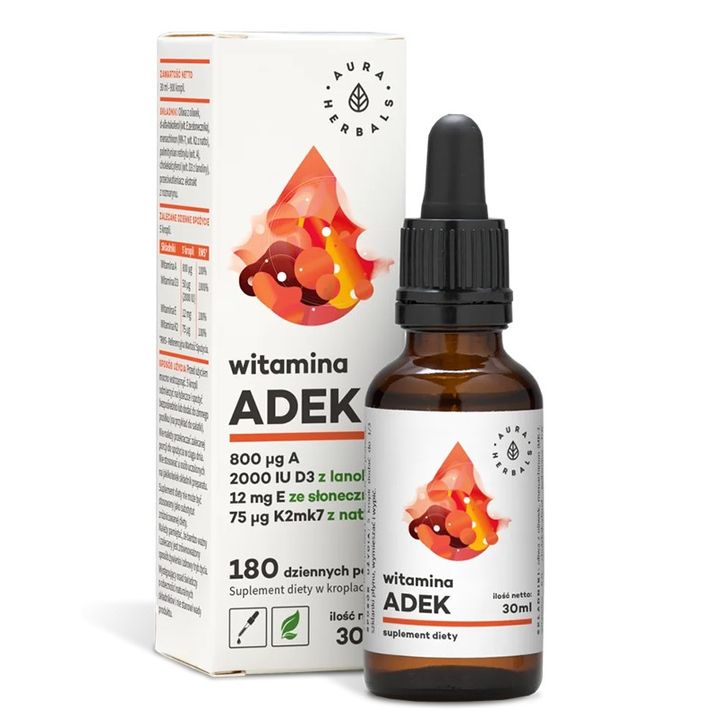 ADEK Витамин А, К2, D3, E капки х30 мл Aura Herbals