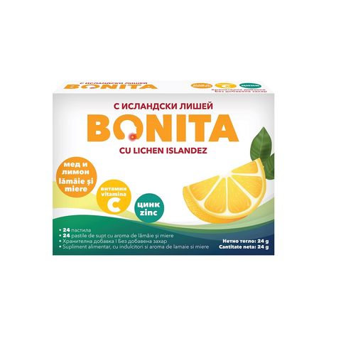 Bonita Пастили за гърло с исландски лишей и вкус на мед и лимон х24 пастила Vedra