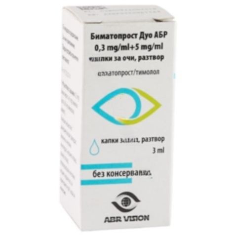 Биматопрост Дуо АБР 0,3 mg/ml + 5 mg/ml капки за очи, разтвор х3 мл