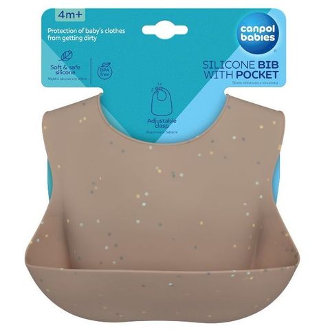 Canpol babies Dots Силиконов лигавник с джоб, бежов- 51/029