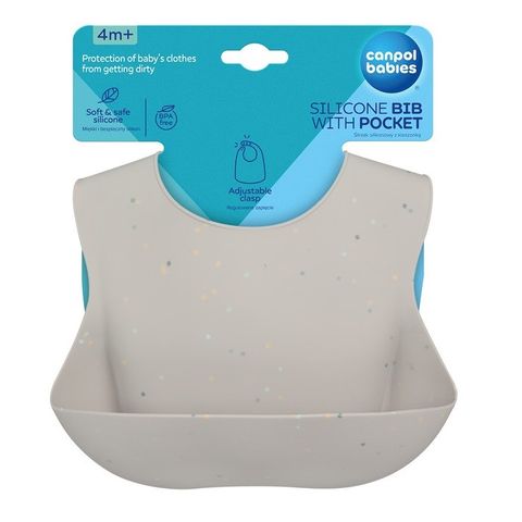 Canpol babies Dots Силиконов лигавник с джоб, сив - 51/029