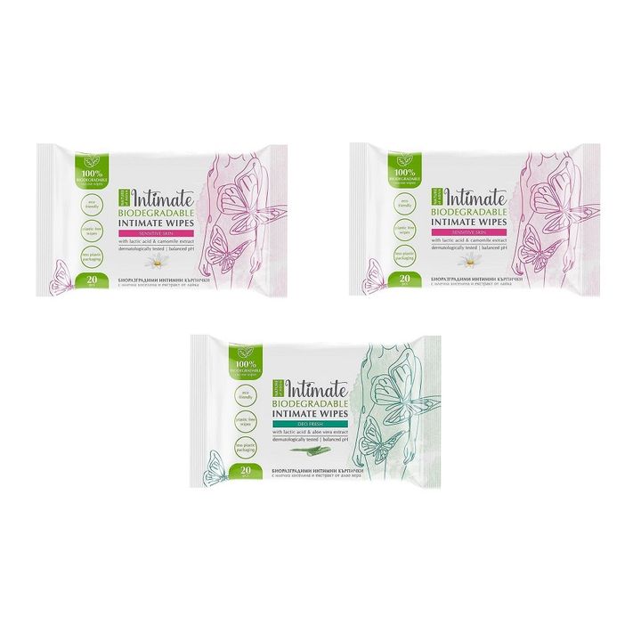 Nature of Agiva Intimate Комплект Биоразградими интимни кърпички 3х20 броя