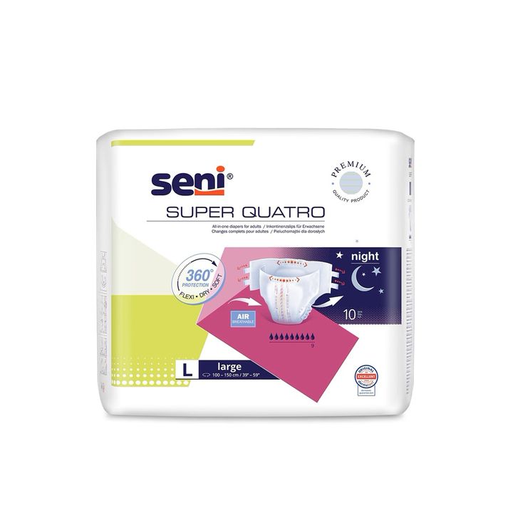 Seni Super Quatro Night Пелени за възрастни, размер L х10 броя