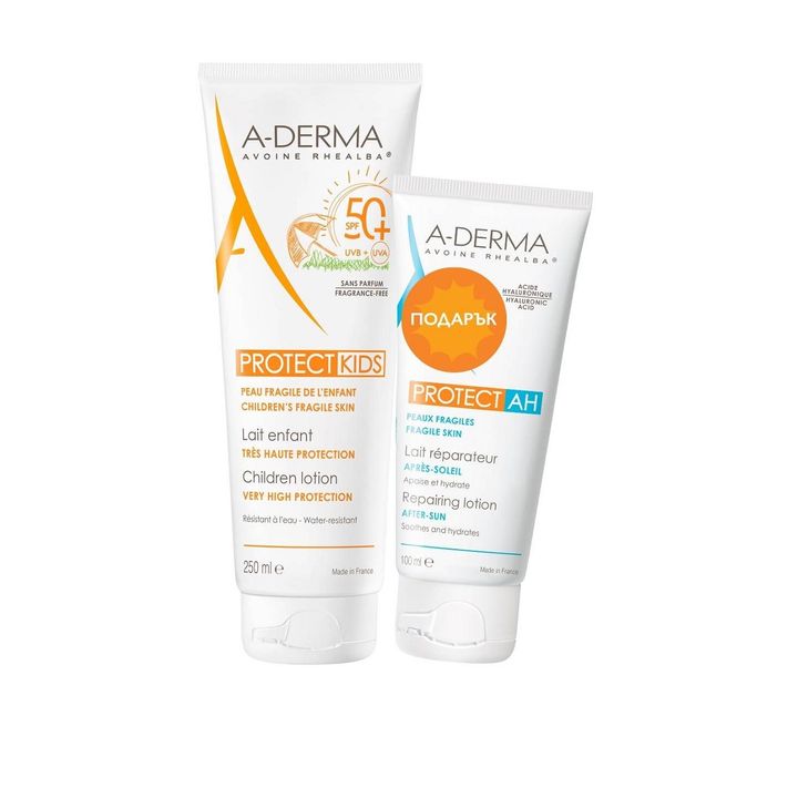 A-Derma Protect Комплект Слънцезащитно мляко за деца SPF50+ и Възстановяващ лосион за след слънце