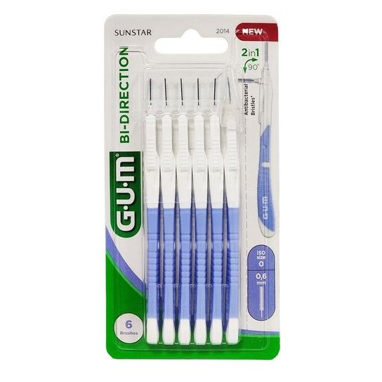 GUM Bi-Direction Интердентални четки за зъби, размер 0,6мм х6 бр - 2014 Purple
