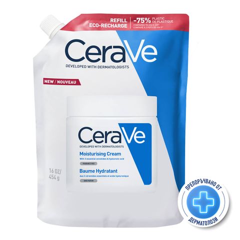 CeraVe Хидратиращ крем за суха и много суха кожа за лице и тяло х454 грама, рефил