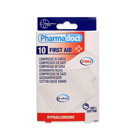 Pharmadoct First Aid Стерилна памучна марля с размер 20х20 см x10 броя